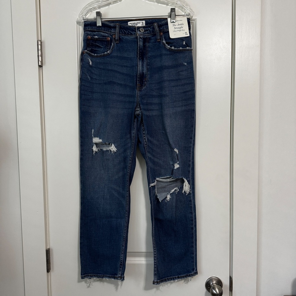 NEW Abercrombie & Fitch 30 The Ankle Straight Ultra High Rise Jeans Distressed